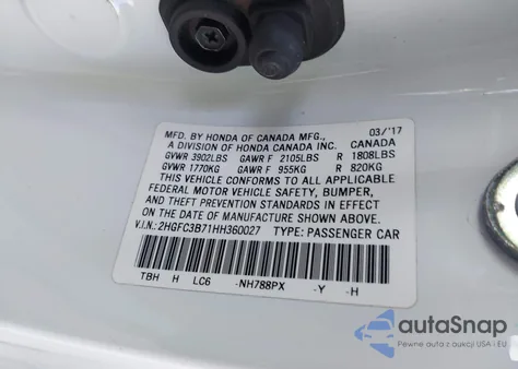 2017 Honda Civic Ex-L from USA, damaged, VIN 2HGFC3B71HH360027